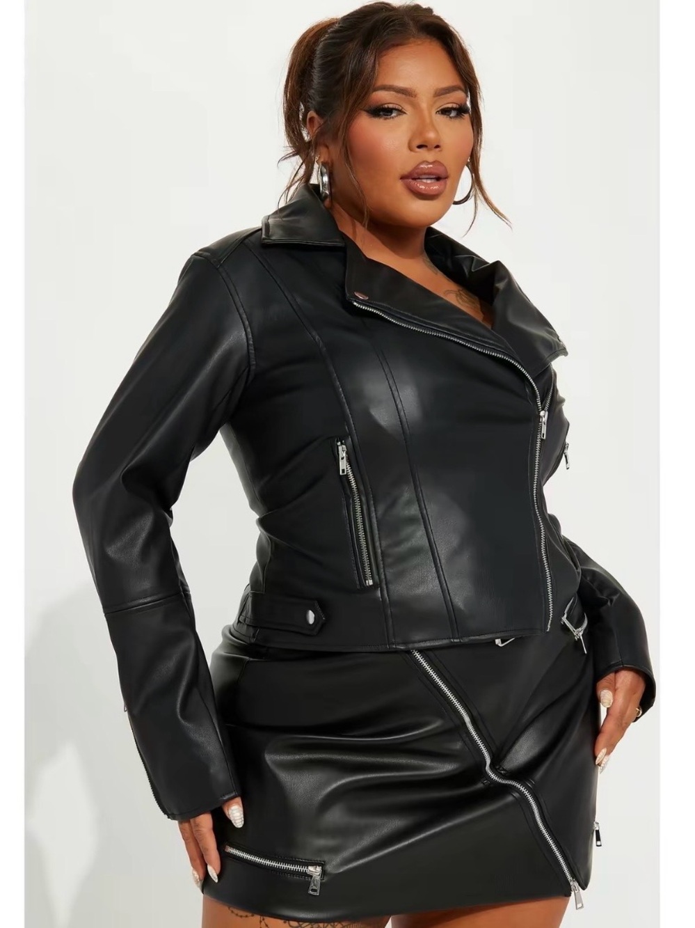 Fashion Nova Black Faux Leather Asymmetrical Zip Jacket